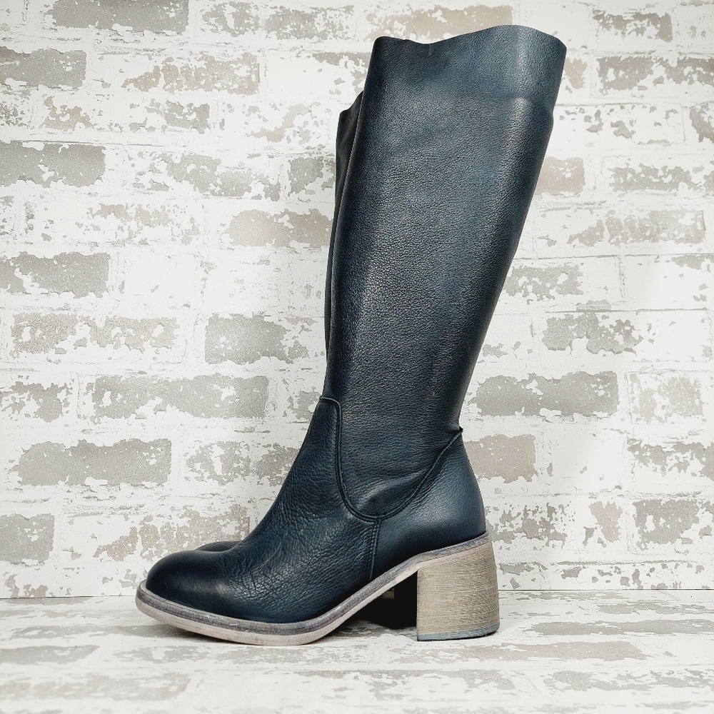 NEW Free People Essential Black Side Zipper Block Heel Knee-High Boots O277